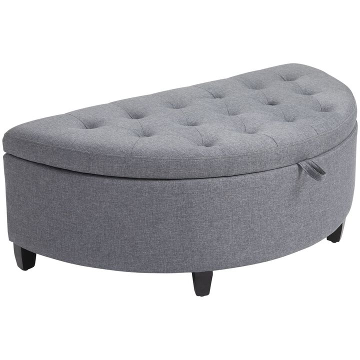 Half Moon Modern Luxurious Polyester Fabric Storage Ottoman Bench with Legs Lift Lid Thick Sponge Pad for Living Room, Entryway, Grey