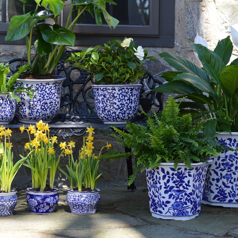 Euro Ceramica Blue and White 14" Camelia Ceramic Garden Planter - Large image number 4