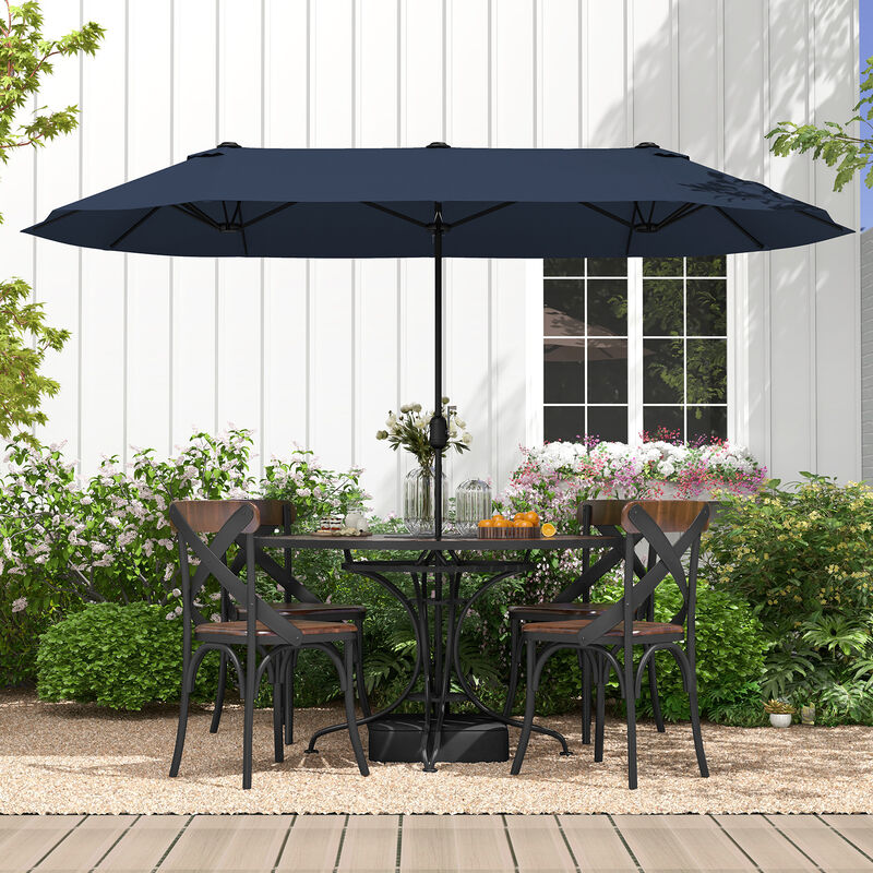 Double-Sided Patio Twin Table Umbrella with Crank Handle