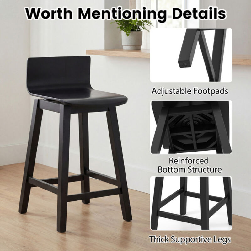 2-Piece Swivel Bar Stools with Low Back and Sturdy Rubber Wood Legs image number 7