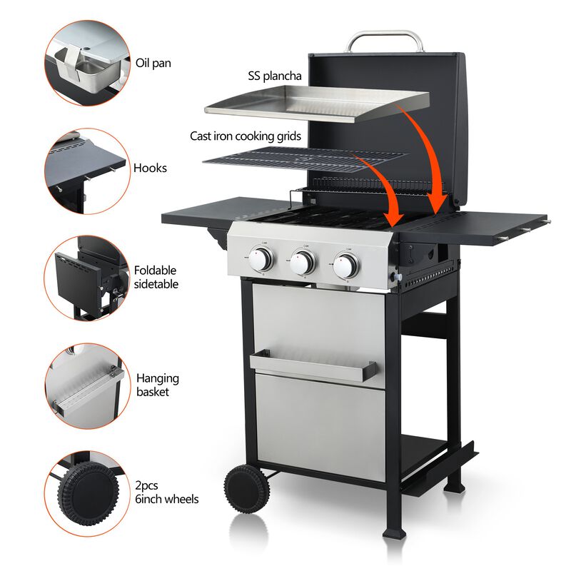 Gicrog 3-Burner Propane Gas BBQ Grill image number 3