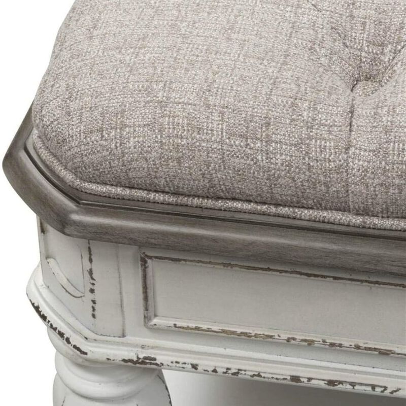 Liberty Furniture White Antique Bedroom Bench With Storage Shelf, End of Bed Accent Seat image number 6