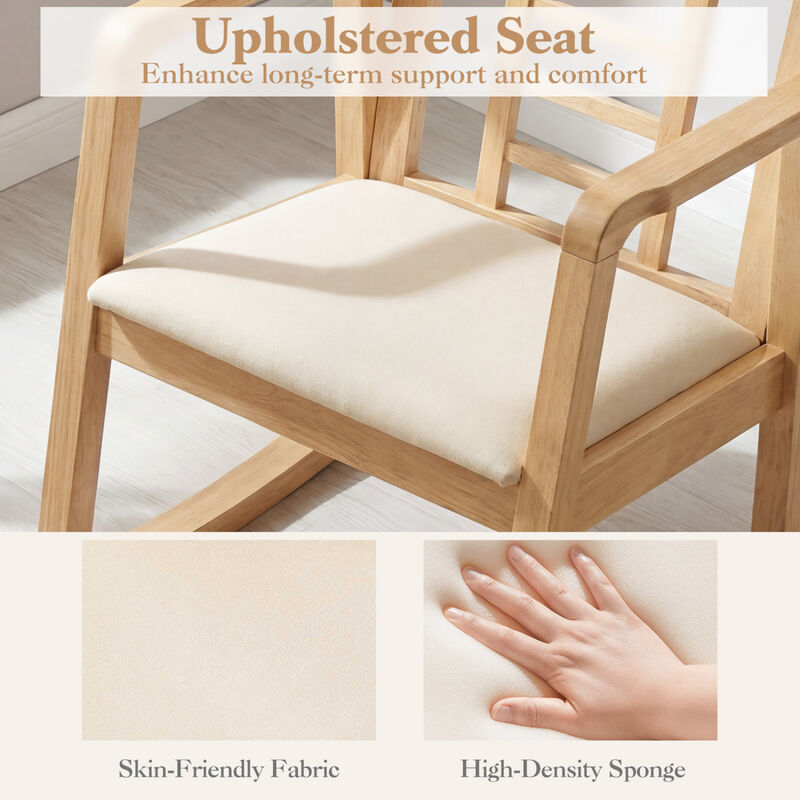 Wooden Rocking Chair Upholstered Seat Ladder Back Living Room Accent Seating image number 6