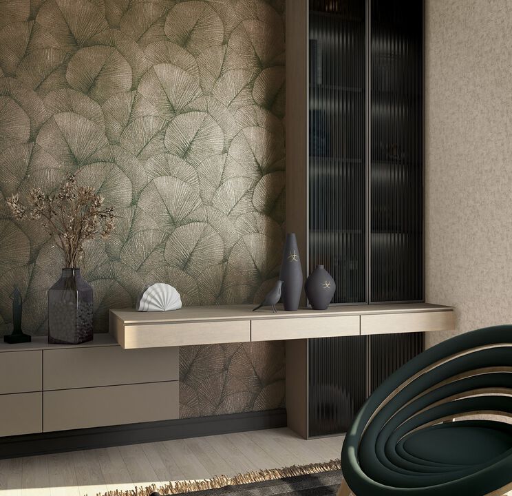 Kumano Palm Leaf Bronze Brown Wallpaper 34513
