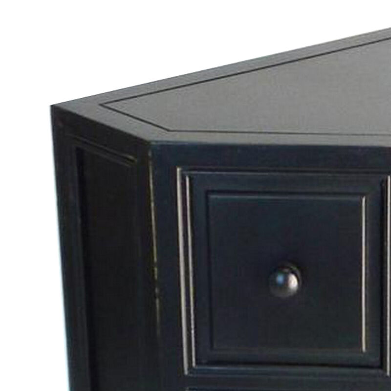 30 Inch Wooden 2 Door Corner Cabinet with 2 Drawers, Black - Benzara