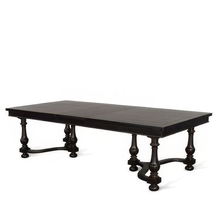 Elon Extendable Dining Table, 76-112 Inch Top, 6 Turned Legs, Black  - Benzara