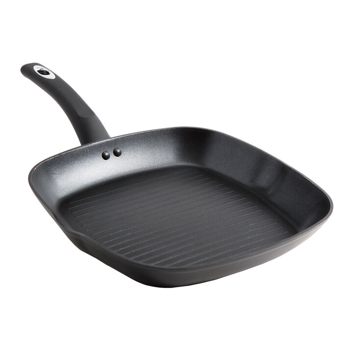 Oster Cuisine Allston 11 in. Square Aluminum Grill Pan with Bakelite Handle in Black