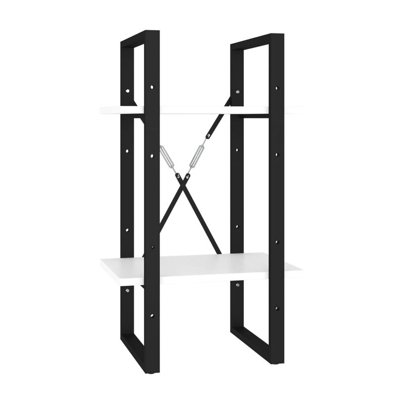 5 Tier Bookshelf Unit, Open White Wood Racks, 41 Inch Black Metal image number 2