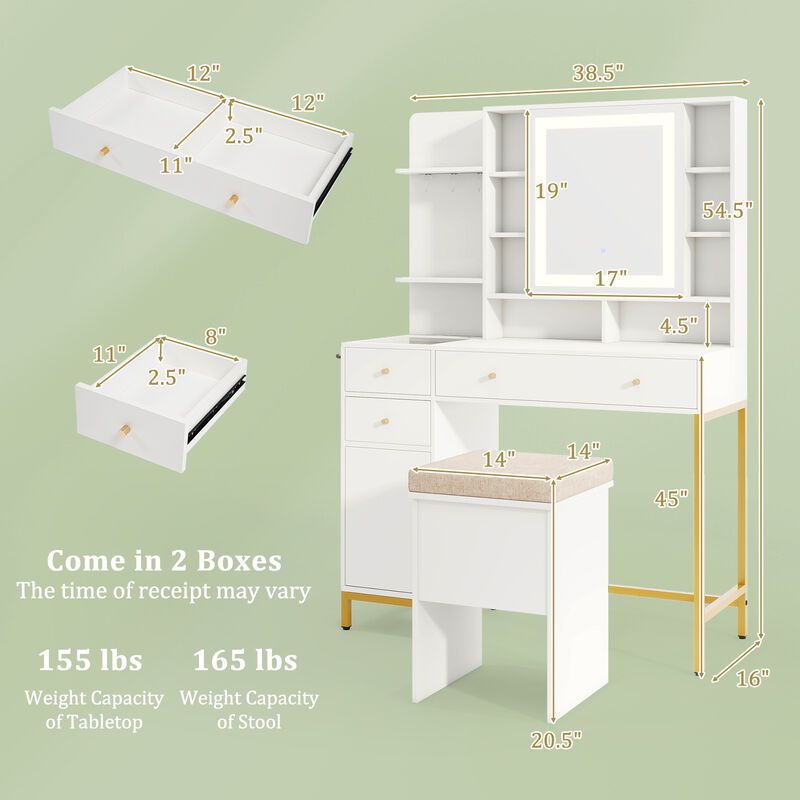 Vanity Dressing Table Set with Stool 3 Lighting Modes and Storage Cabinet image number 2
