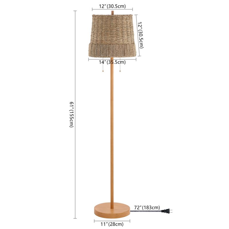Ocata 2-Light Coastal Bohemian Iron/Rattan LED Floor Lamp with Pull-Chain