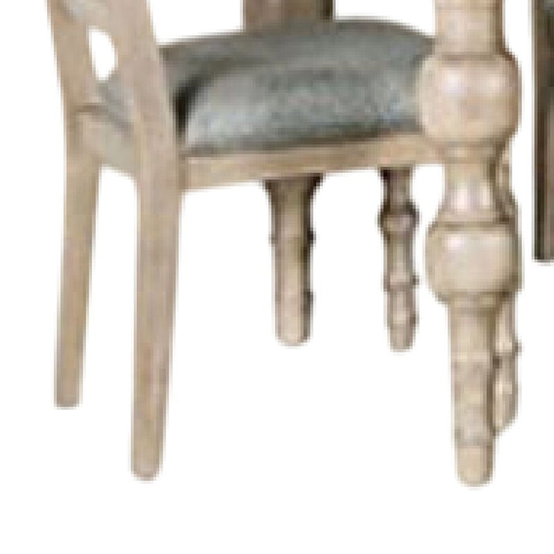 Cherie 7pc Dining Table Set, Turned Legs, 6 Fabric Chairs, Light Brown - Benzara