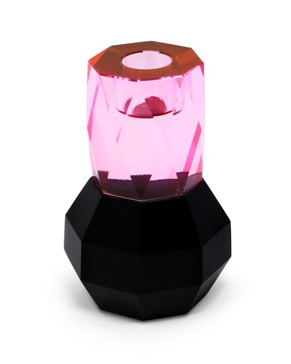 HomeRoots 5" Pink And Black Faceted Crystal Tabletop Taper Candlestick