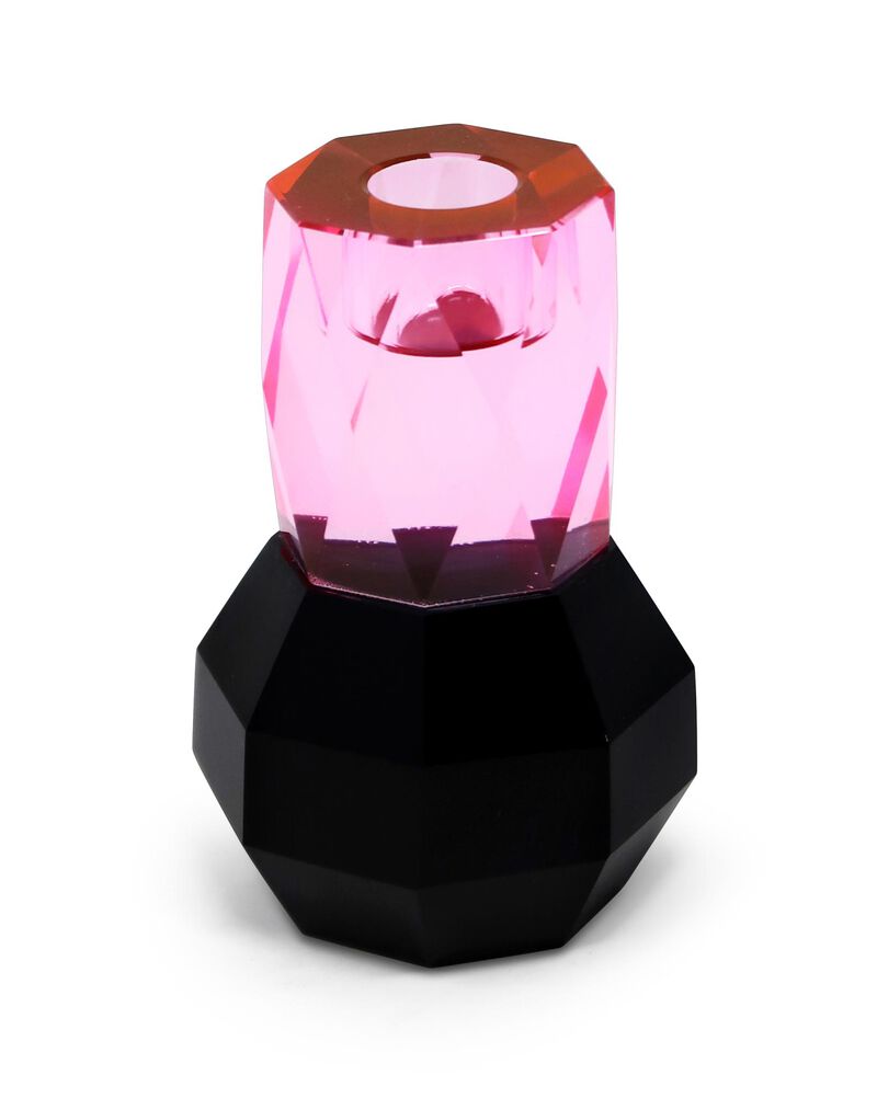 HomeRoots 5" Pink And Black Faceted Crystal Tabletop Taper Candlestick image number 0
