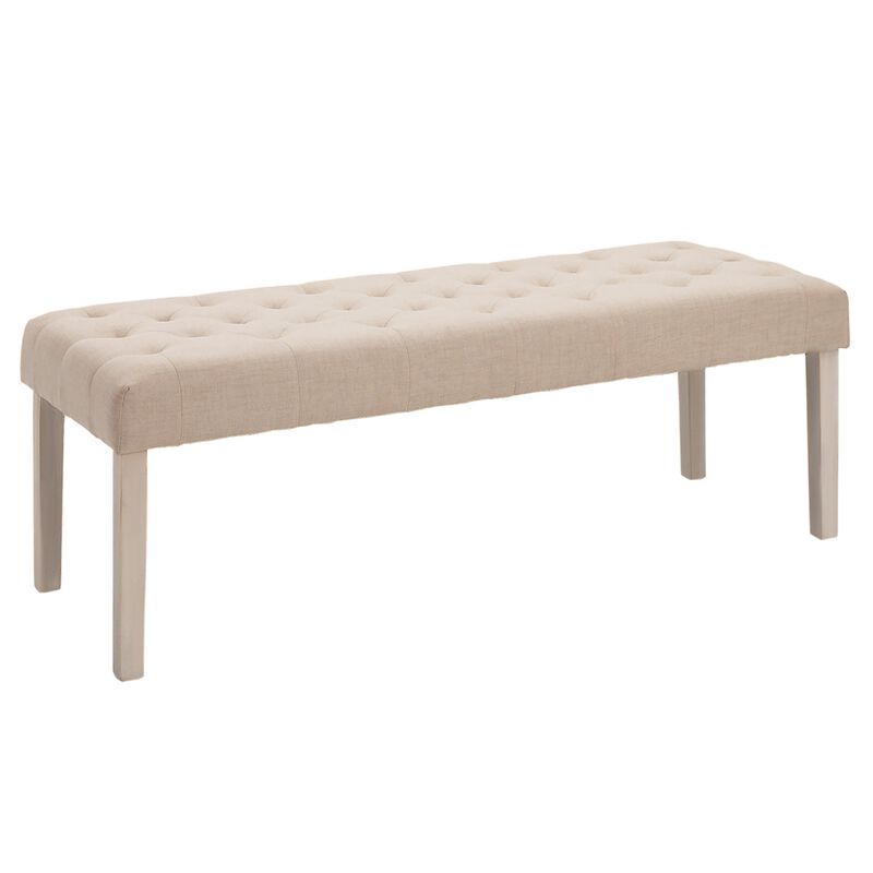 SimpleTufted Upholstered Ottoman Accent Bench with Soft Comfortable Cushion & Fashionable Modern Design  Beige