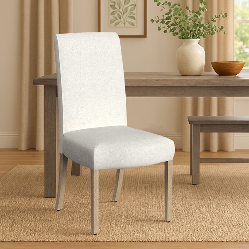 Jay Dining Chair Set of 2, Scalloped Details, Cream White Woven Fabric