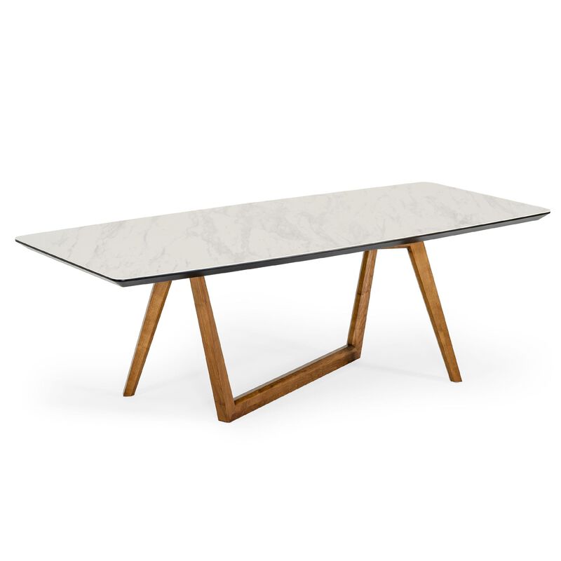 Cid Jamu Dining Table, 91 Inch White Marble Top, Modern Abstract Base image number 0