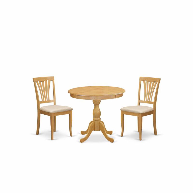 AMAV3-OAK-C 3 Piece Dining Room Set - 1 Kitchen Table and 2 Oak Linen Fabric Dinning Room Chairs - Oak Finish