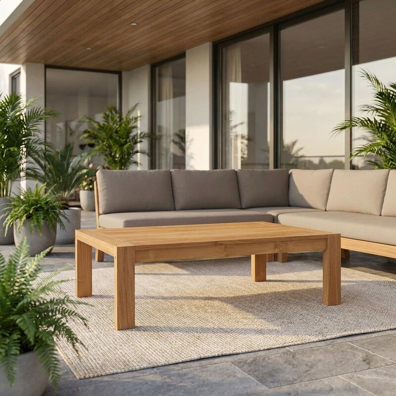 Outdoor patio wood coffee table with sturdy design and classic finish image number 3