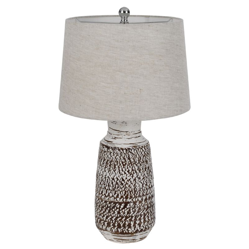 Bora Table Lamp Set of 2, Burlap Shade, Brown Ceramic, Distressed White image number 3