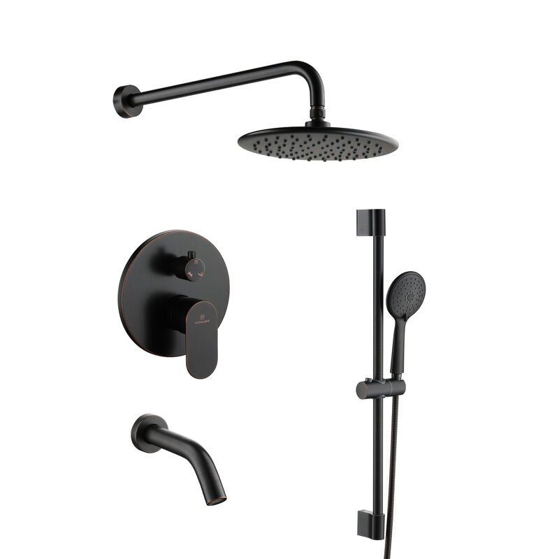 Mondawe 9 Inch 3-functions Wall Mounted Rainfall Shower Body Round Top Spray System with Handheld