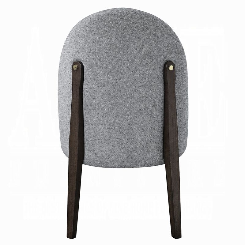 Jeh Side Dining Chair Set of 2, Gray Chenille, Espresso Brown Wood - Benzara