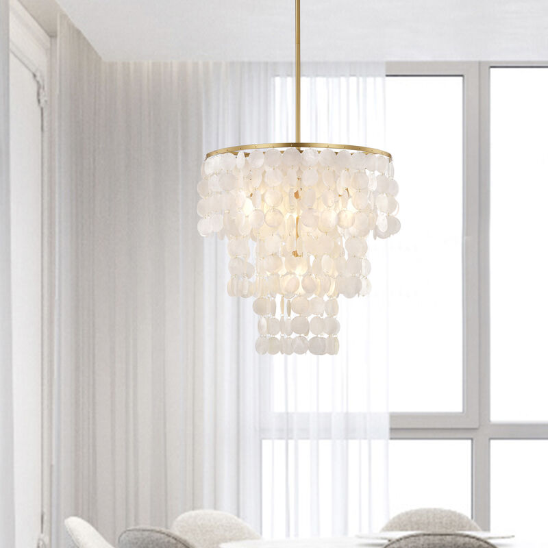 Kira 20.5" 4-Light Glossy Bronze Finish Chandelier with Natural White Shell image number 1