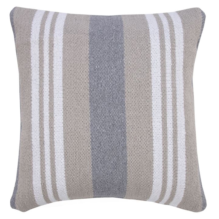 20" Gray and Beige Double Striped Square Throw Pillow