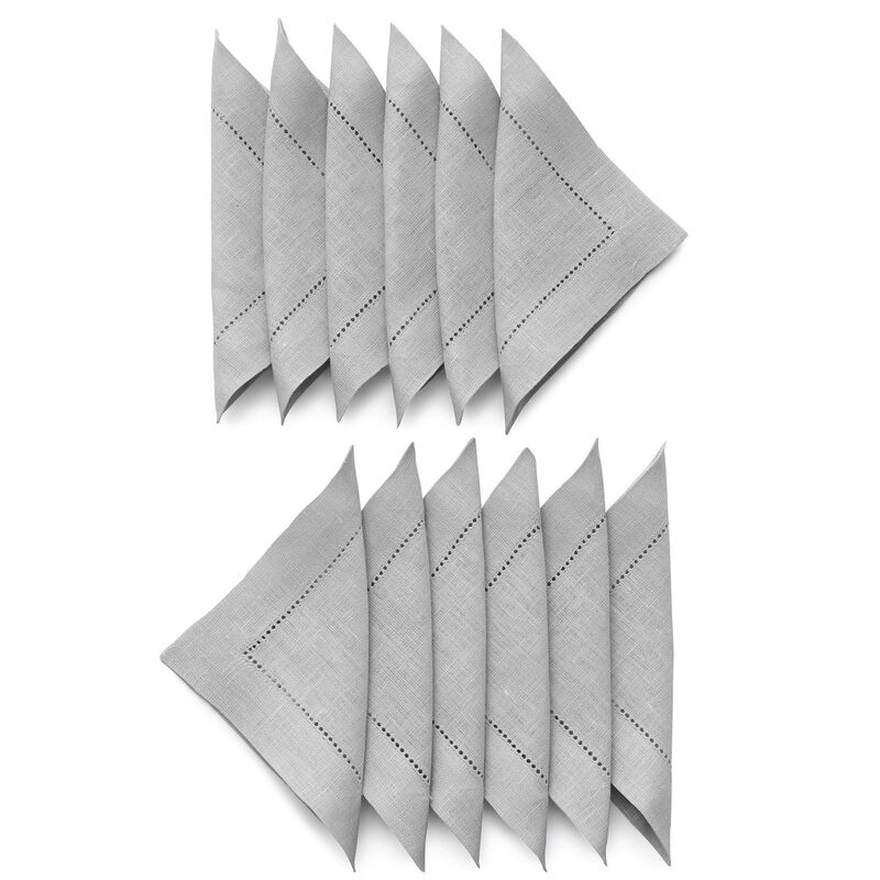 Solino Home Classic Hemstitch 100% Linen Cocktail Napkins &ndash; Set of 12, 6 x 6 in, Machine Washable, Holiday and Everyday Dining