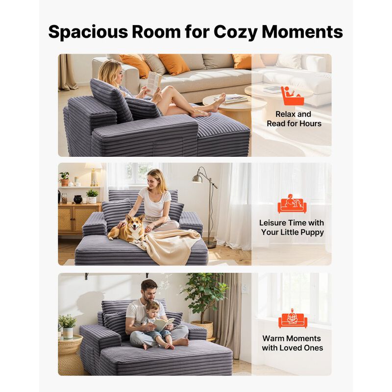Boneless Chaise Lounge Chair, Oversized Upholstered Reading Sofa with Pillows image number 2