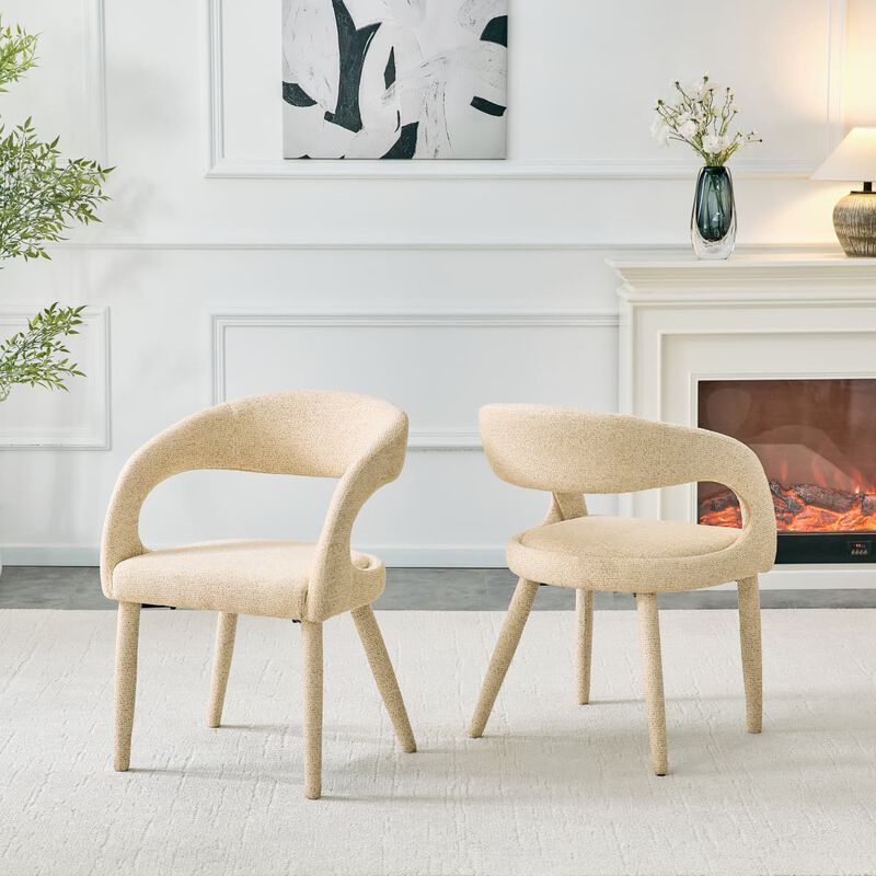 Set of 2 dining chairs, sherpa upholstered open back dining chairs with hollow back, modern metal frame accent chairs for dining room image number 4