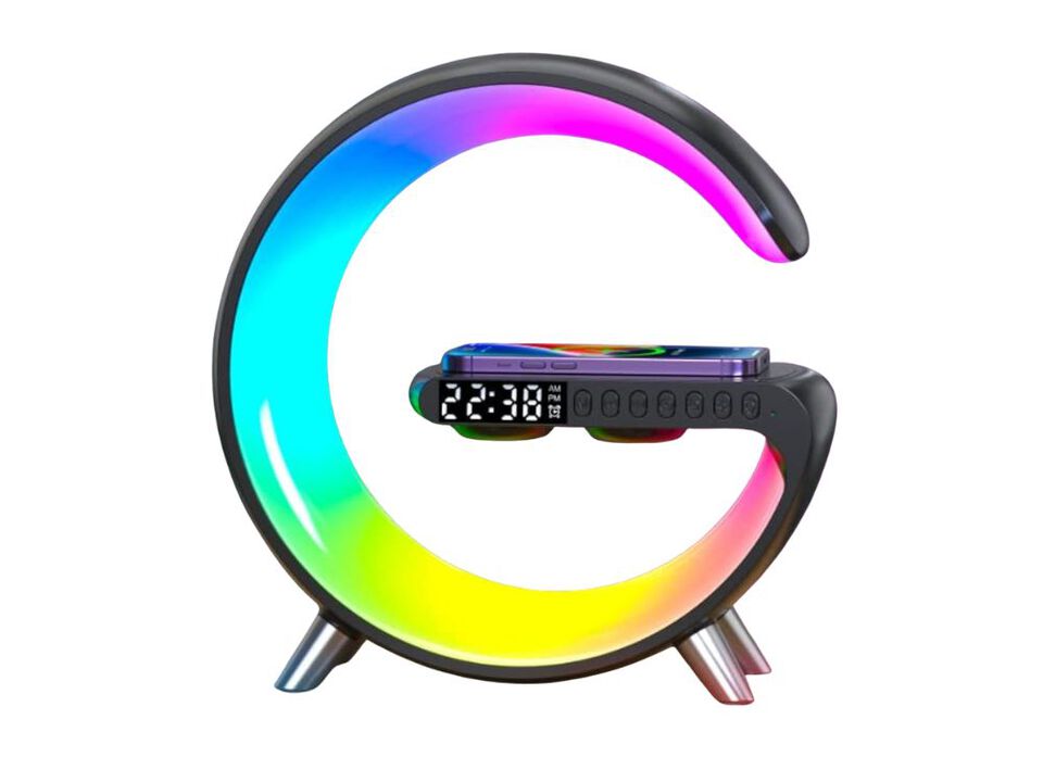 Wireless Charger LED Table Lamp with Bluetooth Speaker Alarm Clock Black
