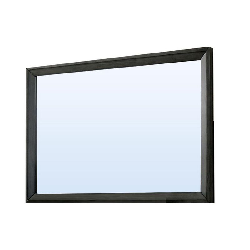 45 Inch Rectangular Wooden Frame Contemporary Mirror, Gray