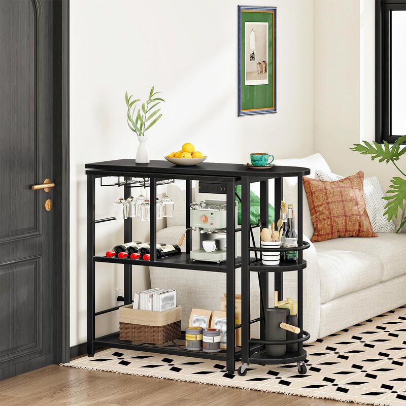 L-Shaped Bar Table with Charging Station and Multi-Tier Corner Storage-Black image number 4