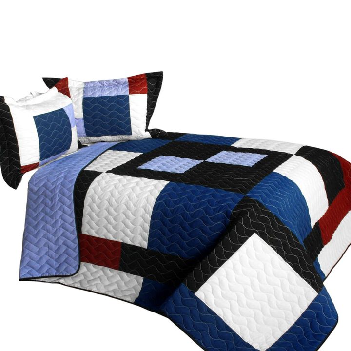 Queen Quilted Patchwork Bedding Set Vermicelli Stitch Soft Lightweight Quilt Set
