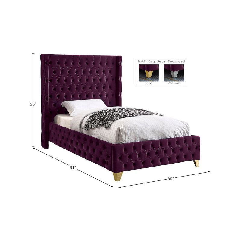 Meridian Furniture Savan Purple Velvet Twin Bed