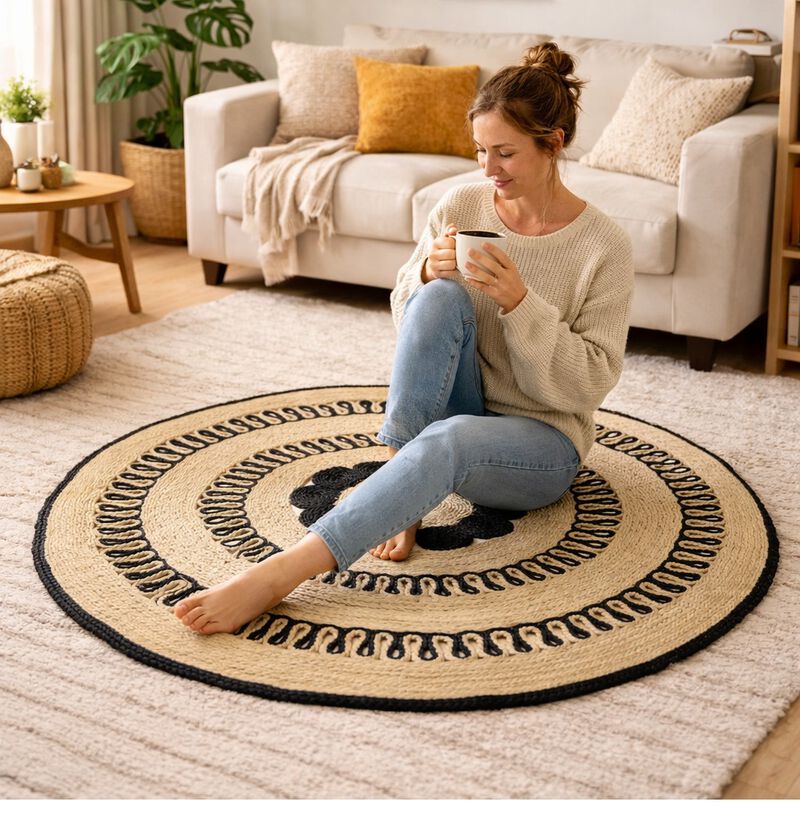 Handwoven Round Monochrome Jute Mat image number 2
