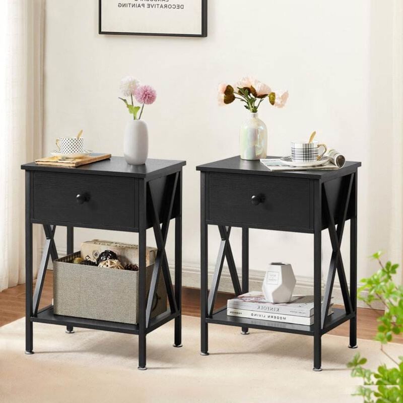 Hivvago Set of 2 - 1 Drawer Nightstand in Dark Blue and Black