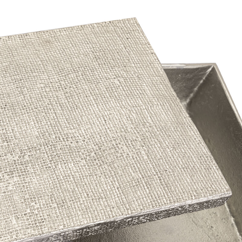 Square Linen Texture Box - Large Silver