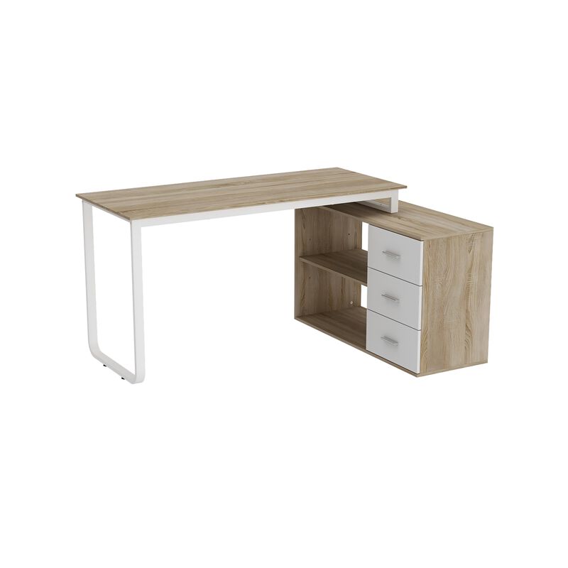 55.1&rdquo; L-Shaped Desk with Drawers and Shelves, Office Desk Corner Desk with Storage, Computer Desk Craft Desk for Home Office Bedroom