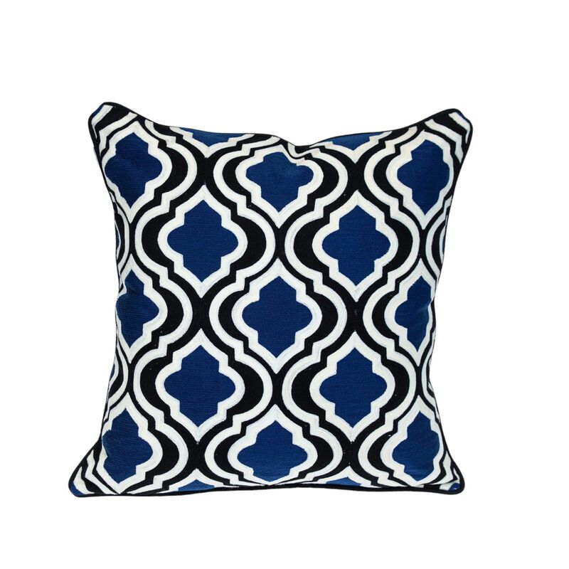 HomeRoots 20" Blue and White Geometric Cotton Throw Pillow image number 2