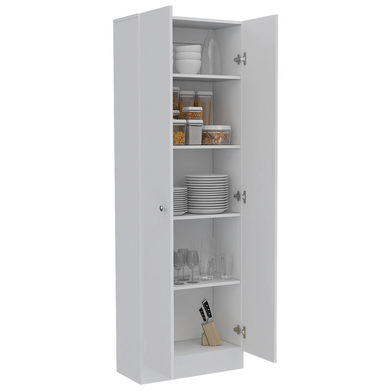 Multi Storage Pantry Cabinet, Five Shelves, Double Door Cabinet -White