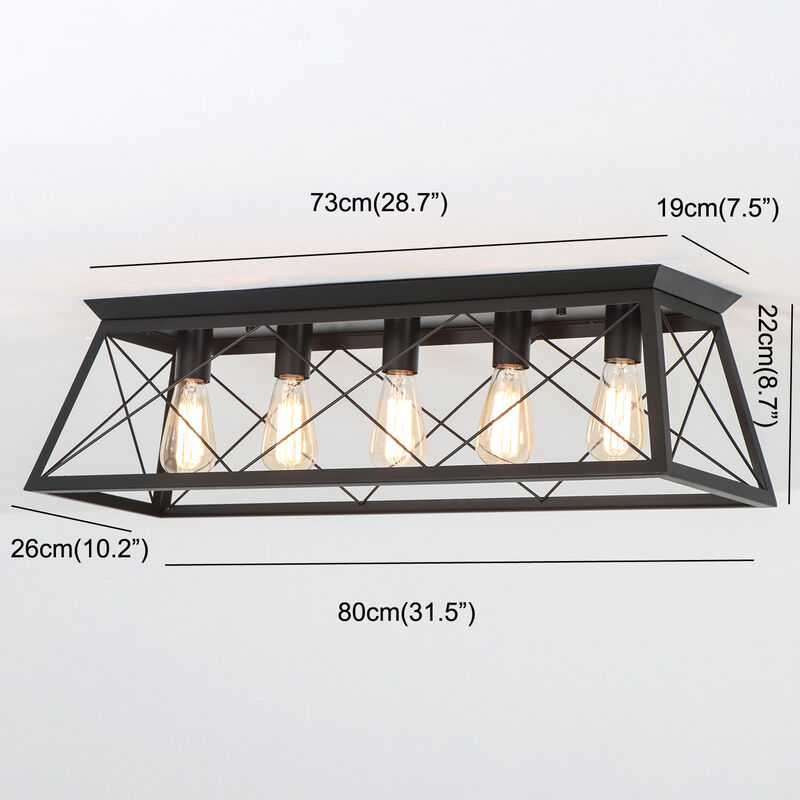 5-Light Flush Mount Lighting Rectangular Farmhouse Caged Low Ceiling Light image number 8