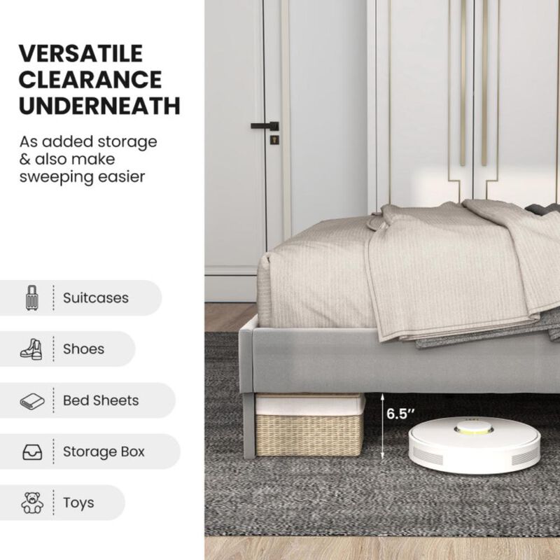 Hivvago Platform Bed with High Headboard and Wooden Slats