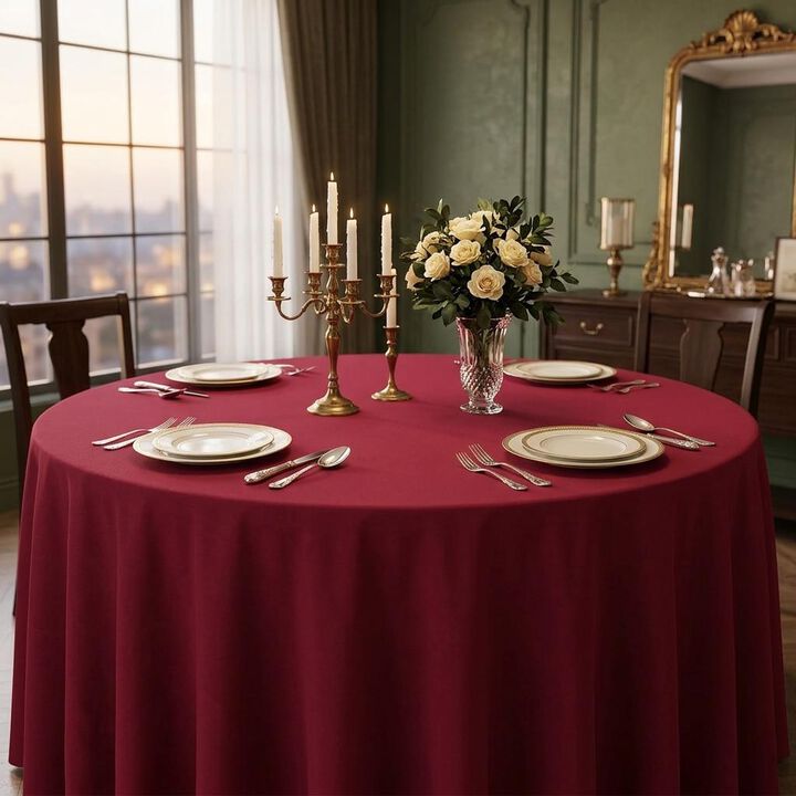 Polyester Poplin Round Tablecloth 132 Inch for Banquet and Dining Tables