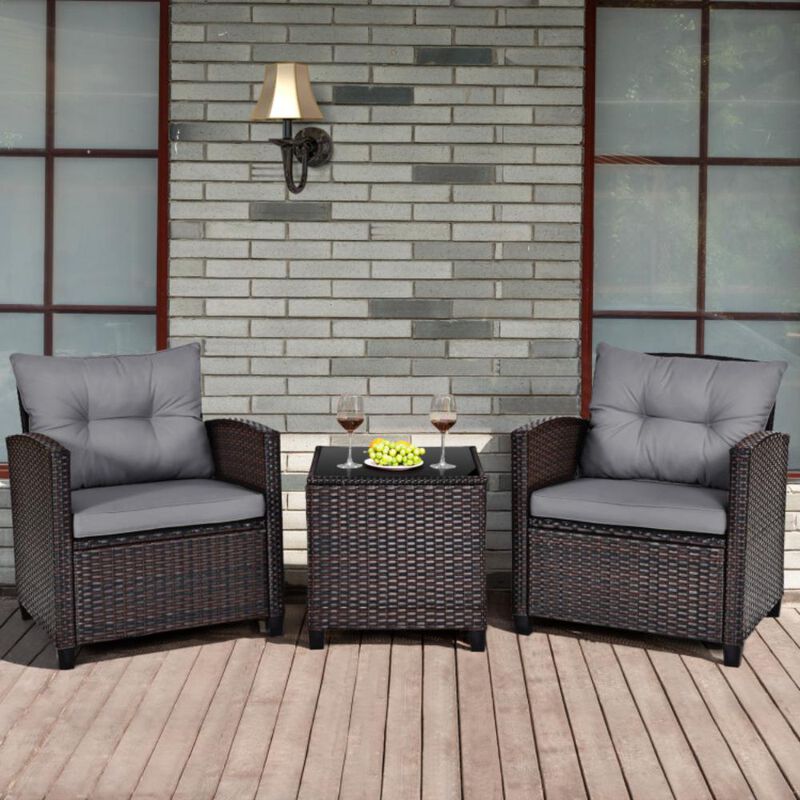 Hivvago 3 Pieces Rattan Patio Furniture Set with Washable Cushion