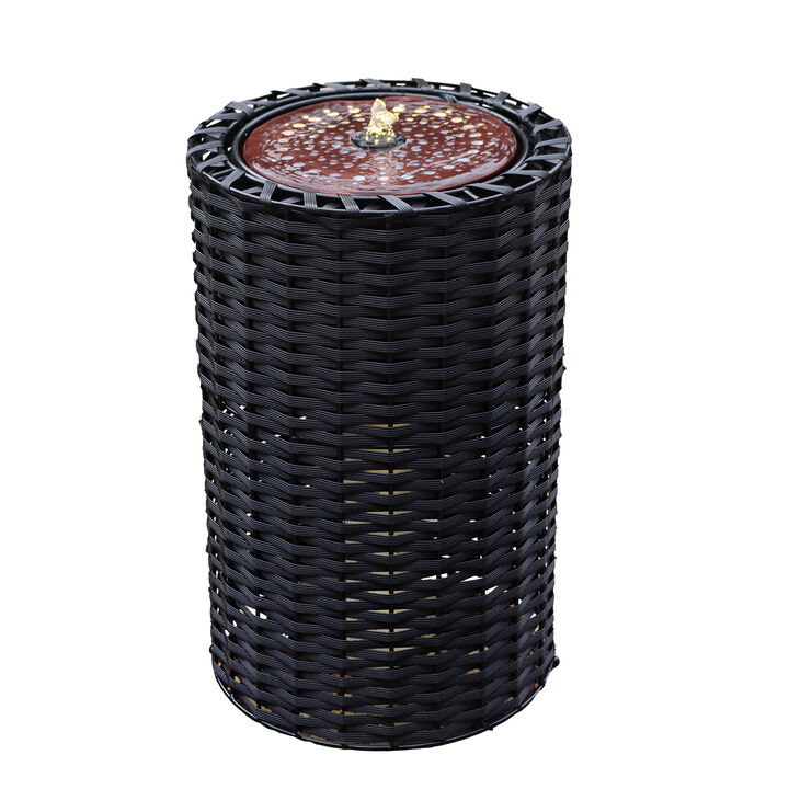 Sunnydaze Plastic Wicker Cylinder Water Fountain with LED Lights