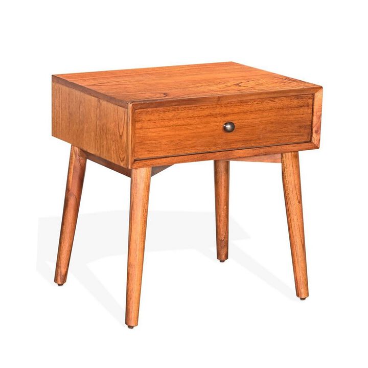 Amy Nightstand w Drawer, Metal Handle, 60 Inch Orange Brown - Benzara