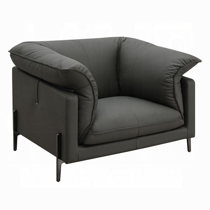 Semi Sofa Chair, Box Edge Design, Black Top Grain Leather, 69 Inch - Benjara
