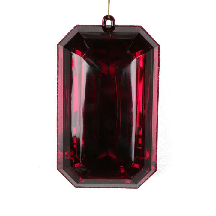 Vickerman 8" Burgundy Rectangle Jewel Glitter Ornament, Includes 2 Pieces per Bag