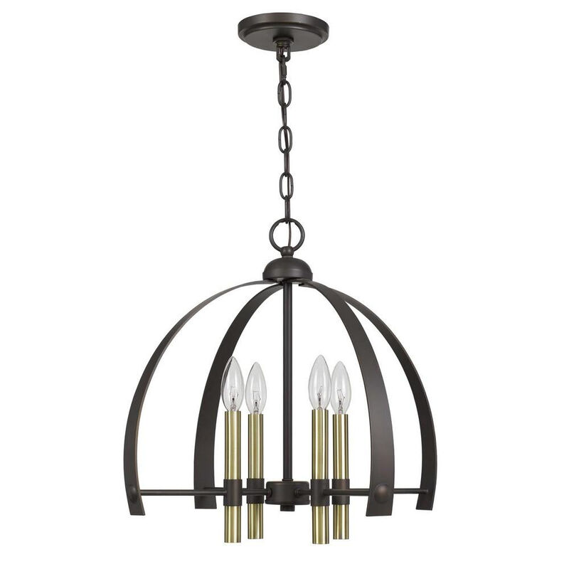 Metal Chandelier with 4 Candelabra Holders, Black and Gold - Benzara image number 6